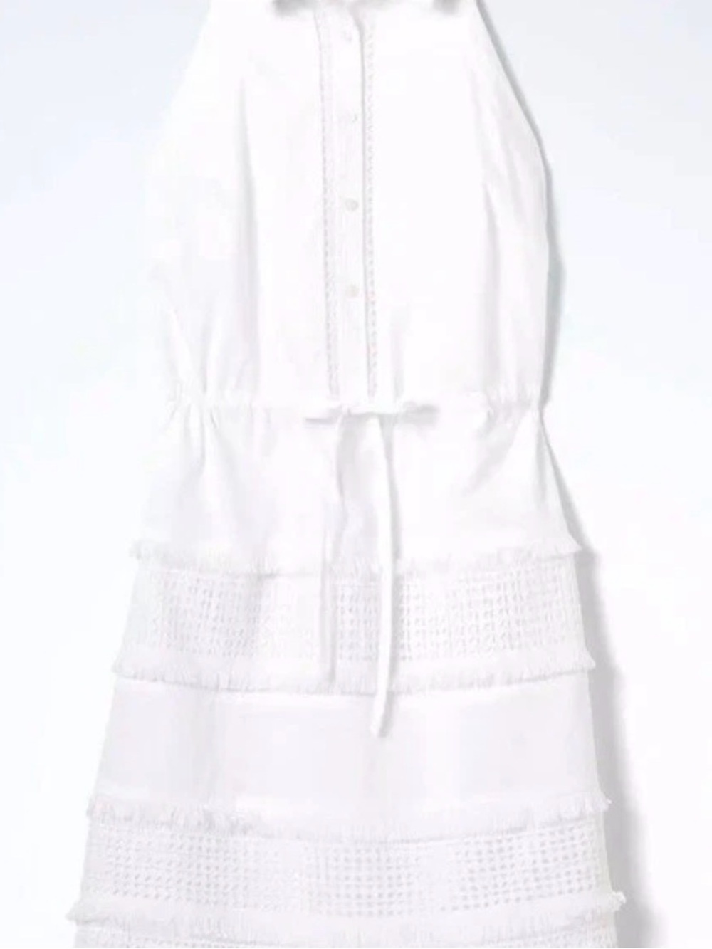 BANANA REPUBLIC White Sleeveless Lace Insert Fringe Shirt Dress Sz XS Petite - Picture 5 of 8
